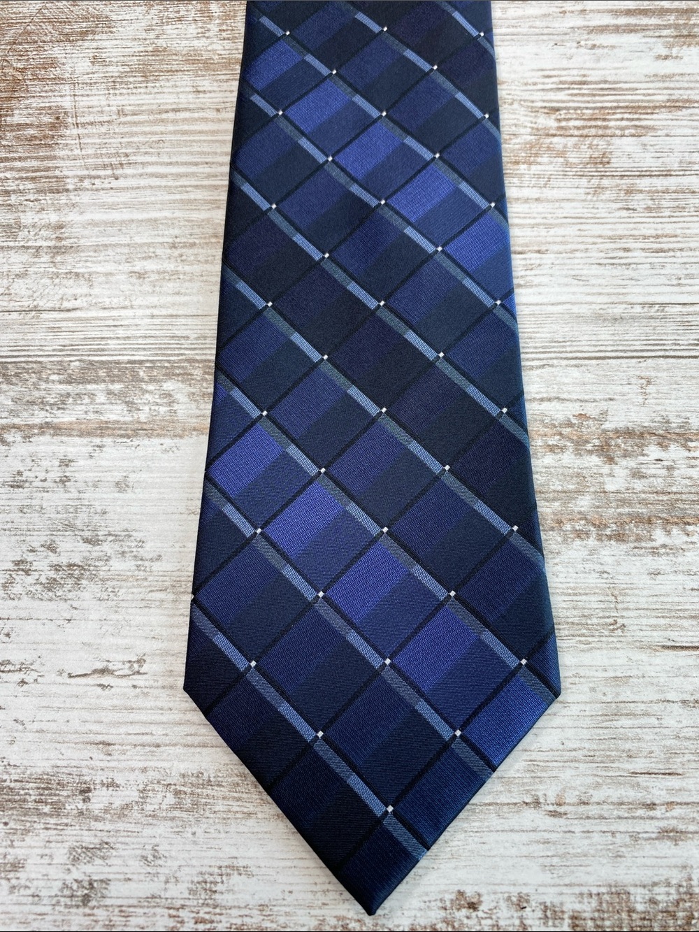 Arrow USA 1851 Blue Plaid Tie Mens 58x3.5 Navy Check Necktie Silk Blend
